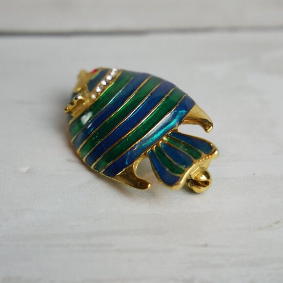 Vintage Enamel Rhinestones Tropical Fish Brooch Pin Metal - Picture 3 of 7